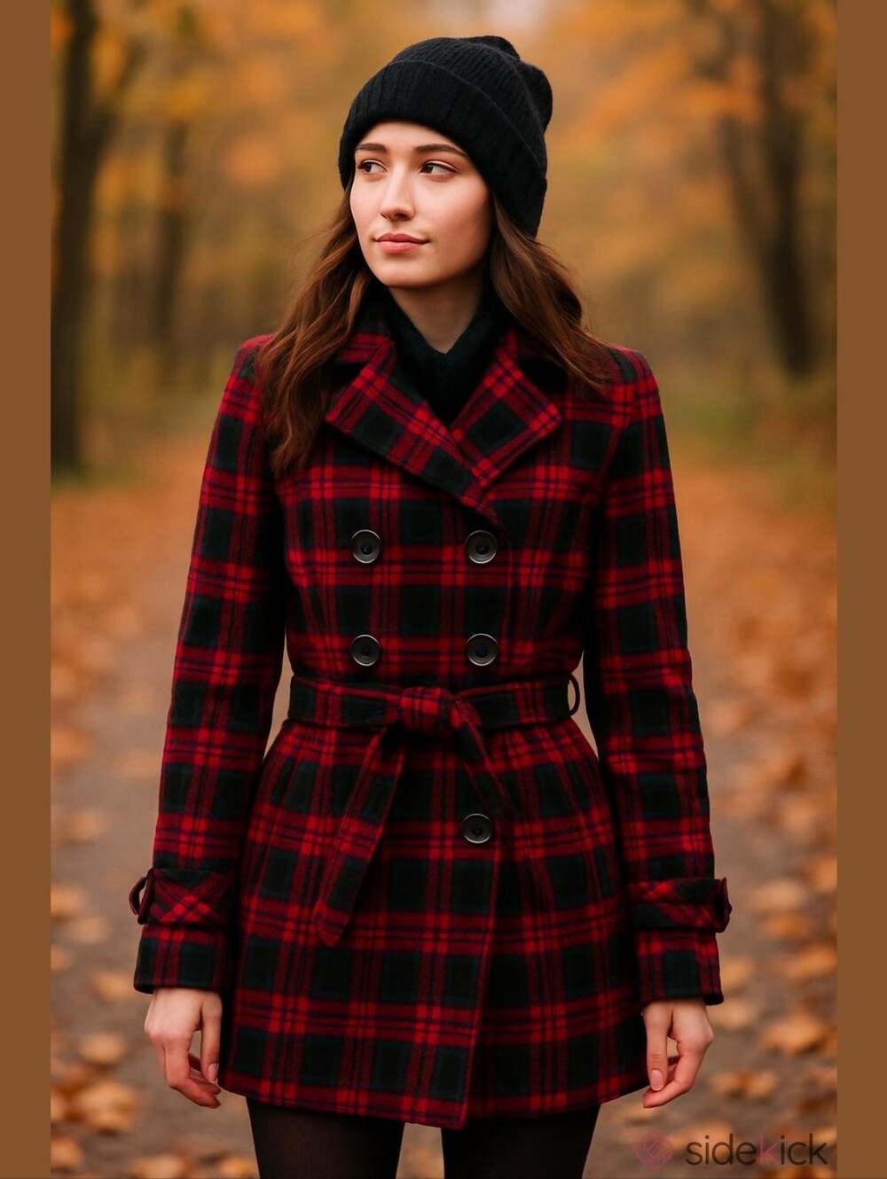 4/$97 Deal! Guess Red and Black Plaid Double-Breasted Belted Coat